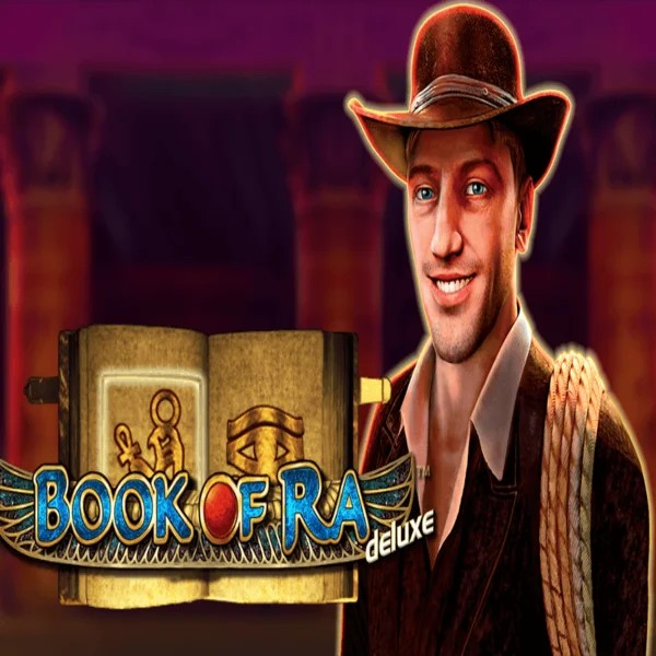 Book of Ra Deluxe slot logo by Novomatic at SlotRoyals Casino