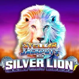 Logo of Stellar Jackpots with Silver Lion from Lightning Box Game at SlotRoyals Casino
